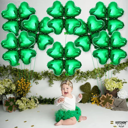 KatchOn, Pack of 12, St Patricks Day Balloons - 18 Inch, Shamrock Balloons | 4 leaf Clover Balloons for St Patricks Day Decorations | Lucky Balloons for Shamrock Decorations | St Patricks Balloons