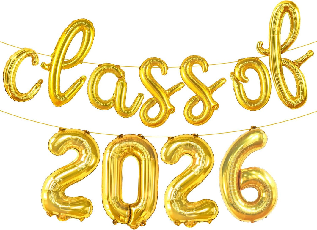 KatchOn, Graduation Decorations 2026 | Gold Class of 2026 Balloons Banner - Script, 16 Inch | Graduation Balloons 2026 | Class of 2026 Balloon for Grad Decorations