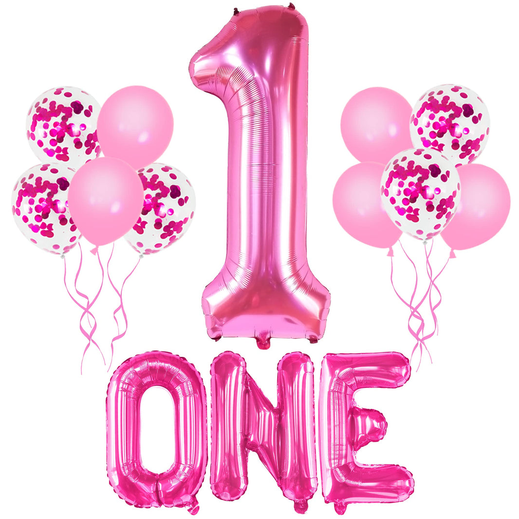 KatchOn, Hot Pink 1 Balloons for 1st Birthday - 40 Inch, Pack of 12 | Pink 1 Number Balloon, Pink First Birthday Decorations for Girl | Pink Party Decorations