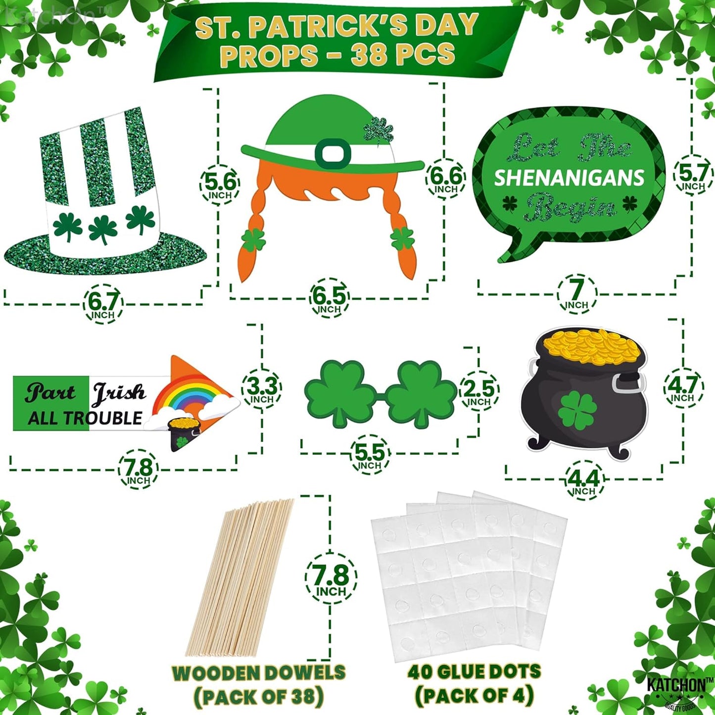 KatchOn, St Patricks Day Photo Booth Props - Pack of 38, St Patricks Day Decorations | St Patricks Day Picture Props | St Patricks Day Selfie Props, Saint Patricks Day Decorations | Shamrock Decor