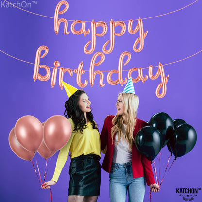 KatchOn, Rose Gold Happy Birthday Balloon Banner - 16 Inch | Foil Balloon for Birthday Decorations | Happy Birthday Sign Banner for Rose Birthday Decorations | Bday Decoration For Women, Girls
