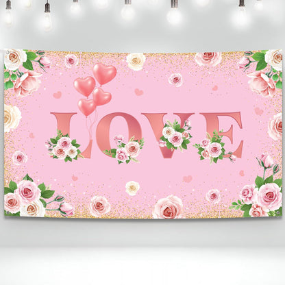 KatchOn, Pink Love Valentines Backdrop - XtraLarge, 72x44 Inch | Valentine Backdrop for Photography | Valentine Banner, Valentines Day Decorations | Valentines Decor | Galentines Day Decorations