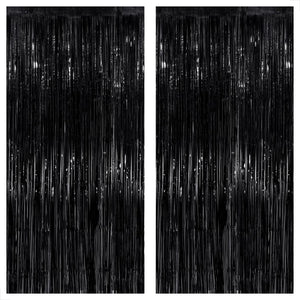 KatchOn Large Black Fringe Backdrop - Pack of 2 | Black Streamers for Halloween Decorations Indoor  | Tinsel Backdrop for Anniversary, Engagement, Birthday, Bachelorette, New Years Decorations