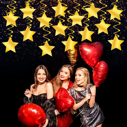 KatchOn, Shiny Gold Star Hanging Swirls - Pack of 30, No DIY | Gold Star Decorations for Party for Oscar Party Decorations | Hanging Gold Stars, Hollywood Theme Decorations | Talent Show Decorations