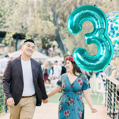 KatchOn, Teal Number 3 Balloon - Large, 40 Inch | Teal Blue 3 Balloon Number, Mermaid 3rd Birthday Decorations | Mermaid Birthday Decorations, Under The Sea Party Decorations