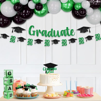 KatchOn, Glitter, Green and Black Graduation Banner - 10 Feet | Congrats Grad Banner for Grad Cap Decorations | Green Graduation Decorations 2026 | Class of 2026 Decorations