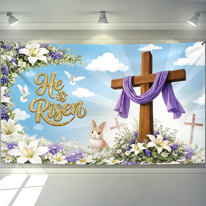 katchon large happy easter banner 72x44 inch he is risen backdrop for easter decorations christian easter decorations easter photo backdrop he is risen decor jesus spring party decoration