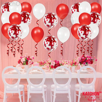 KatchOn Valentines Day Balloons Red White 12 Inch, Pack of 40 | Valentines Balloons for Valentines Day Decorations | Red and White Valentines Decor | Confetti Balloons for Anniversary Decorations