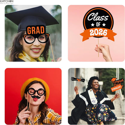 KatchOn, Graduation Photo Booth Props - Pack of 21 | Grad Photo Props for Orange and Black Graduation Decorations 2026 | Graduation Props for Congrats Grad Decorations | Class of 2026 Decorations