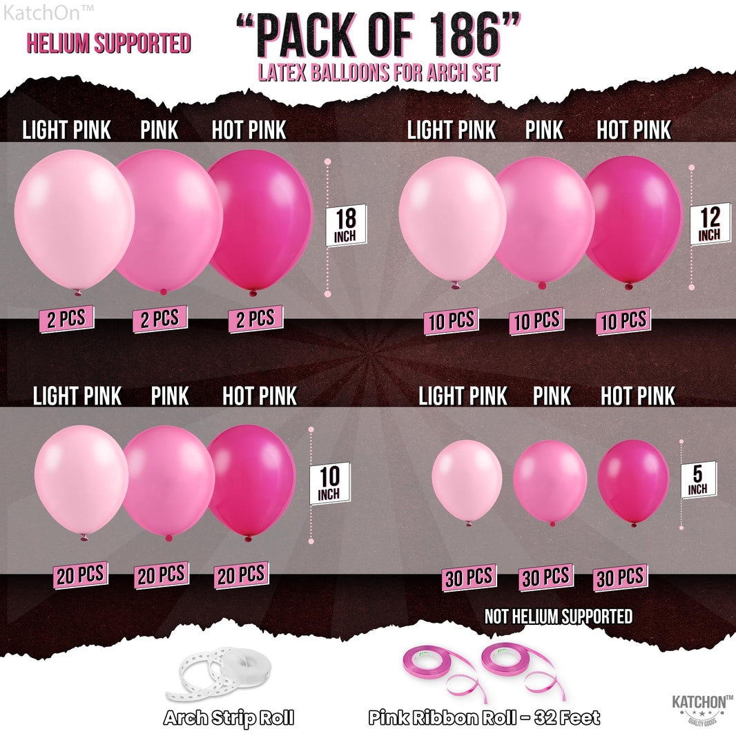 KatchOn, Pink Balloons Arch Kit - 18 Inch, Huge Pack Of 186 | Hot Pink Balloons for Birthday Party Decorations | Pink Balloon Arch Kit | Pink Party Decorations