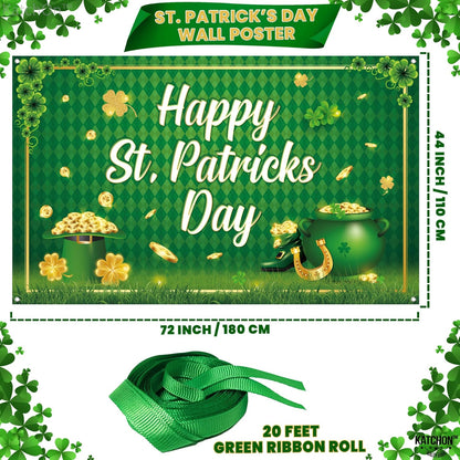 KatchOn, XtraLarge Happy St Patricks Day Banner - 72x44 Inch | St Patricks Day Backdrop for St Patricks Day Decorations | St Patricks Day Photo Backdrop | St Patricks Backdrop, St Patricks Day Décor
