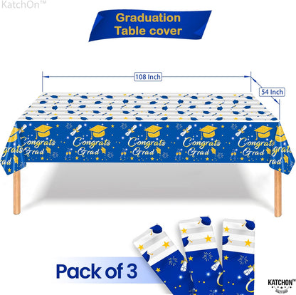 KatchOn Graduation Decorations 2026 | Blue and White Graduation Tablecloth - Pack of 3, XtraLarge 108x54 Inch | Congrats Grad Tablecloth for Graduation | 2026 Graduation Table Decorations