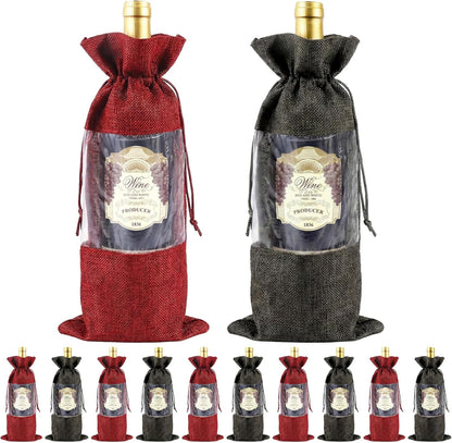 KatchOn, Burlap Jute Wine Gift Bags with Drawstrings - 20 PCS | Red and Black Bottle Bags for Wedding | Drawstring Pouches for Holiday Party, Birthdays, Travel party | Wine Tasting Party Favors