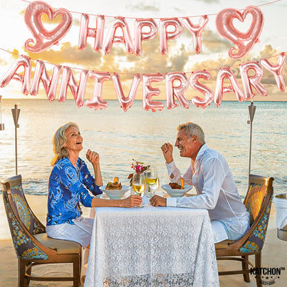 KatchOn Rose Gold Anniversary Balloons - 18 inch Letters, Hook Heart | Rose Gold Anniversary Banner & Backdrop