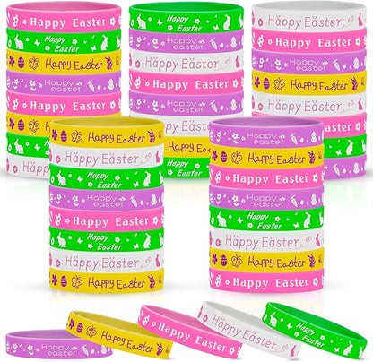 KatchOn, Happy Easter Bracelets - Pack of 40 | Easter Basket Stuffers Rubber Wristbands Bracelets | Party Favors for Classroom Gifts, Easter Decorations for Home