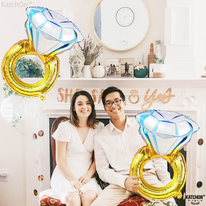 KatchOn, Huge Diamond Ring Balloons - 30 Inch, 2 Pieces | Wedding Ring Balloon for Bridal Shower Decorations | Bachelorette Party Decorations | Diamond Balloons for Engagement Party decorations
