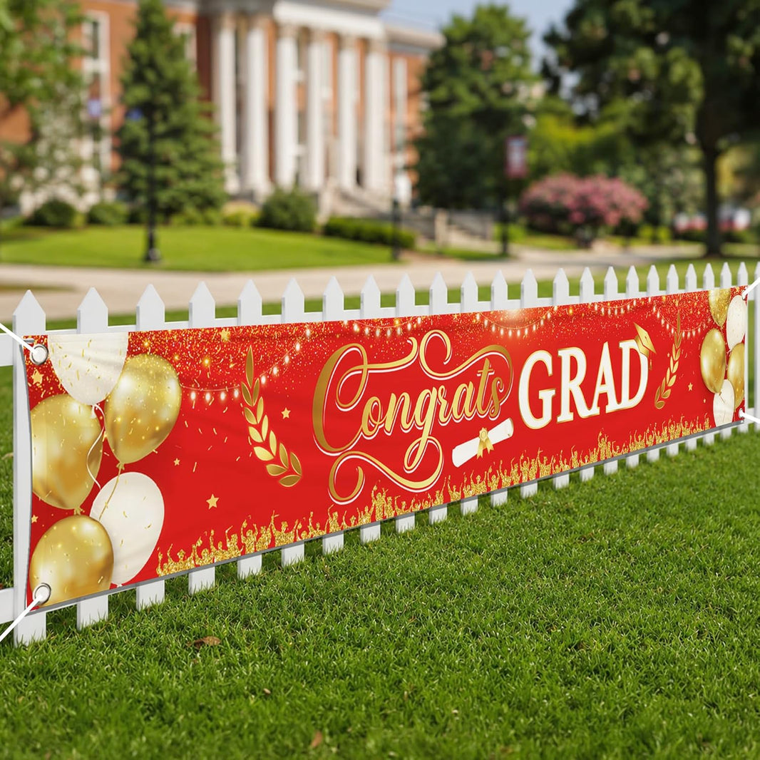 Graduation Decorations 2026 | Xtralarge Red And Gold Congrats Grad Banner 2026-120x20 Inch | Graduation Yard Banner | Congrats Grad Yard Banner | Graduation Yard Signs | Katchon