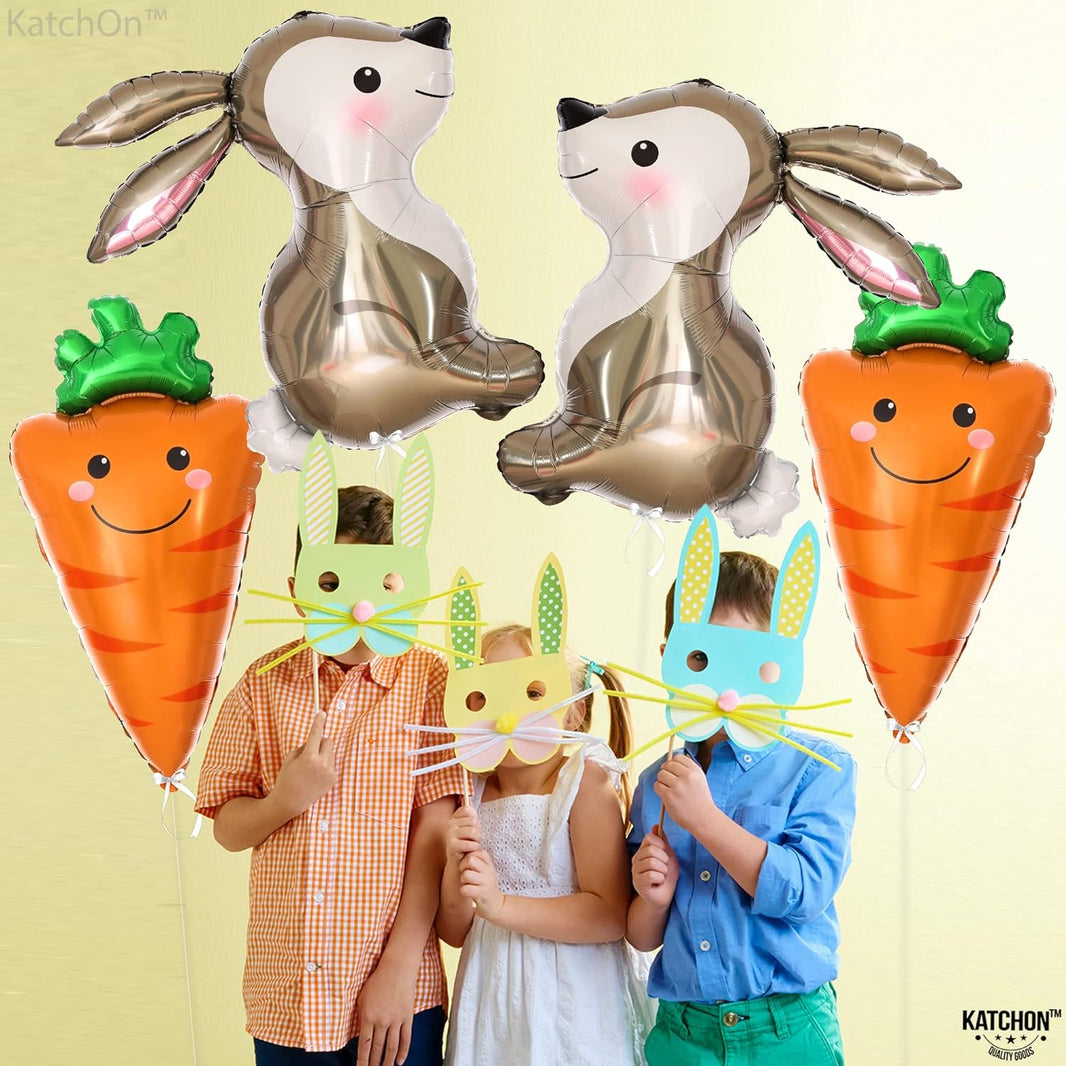 KatchOn, Huge Carrot and Bunny Easter Balloons - 32 Inch, Pack of 4 | Carrot Balloon, Bunny Balloon for Easter Decorations | Easter Mylar Balloons, Easter Party Decorations, Bunny Birthday Decorations