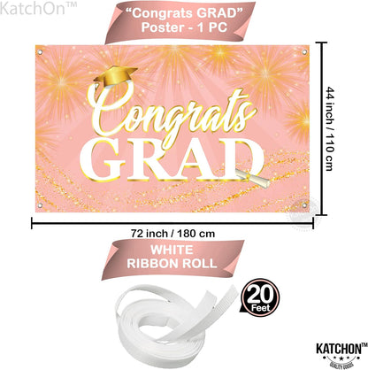 Graduation Decorations 2026 Congrats Grad Banner Rose Gold - 72x44 Inch | Graduation Banner for Class of 2026 Decorations | Rose Gold Graduation Party Decorations 2026, KatchOn