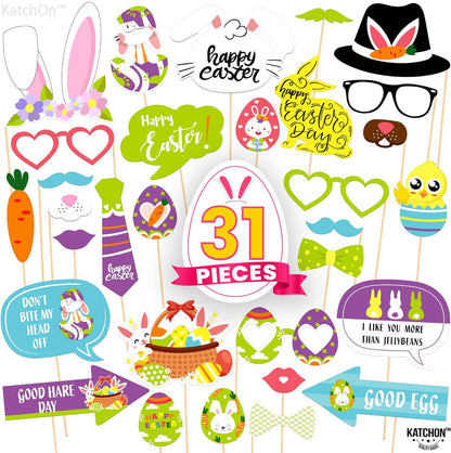 KatchOn, Easter Photo Booth Props - Huge Pack of 31 | Easter Photo Props for Photoshoot | Easter Picture Props for Spring Photo Booth Props, Easter Party Decorations | Easter Props for Photography