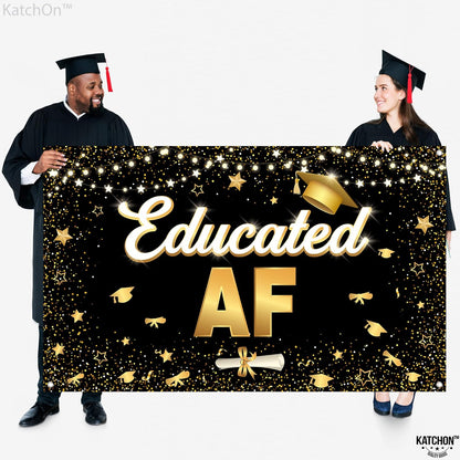 KatchOn, XtraLarge Educated AF Banner - 72x44 Inch | Grad Banner, Black and Gold Graduation Decorations 2026 | Graduation Backdrop, Educated AF Decorations