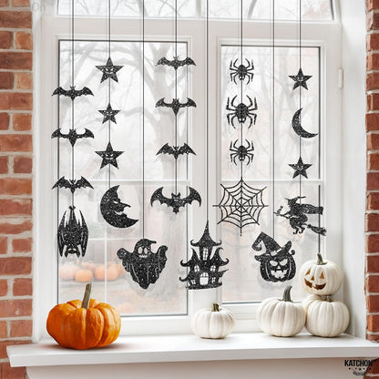 KatchOn Glitter Black Halloween Garland, Pack of 10