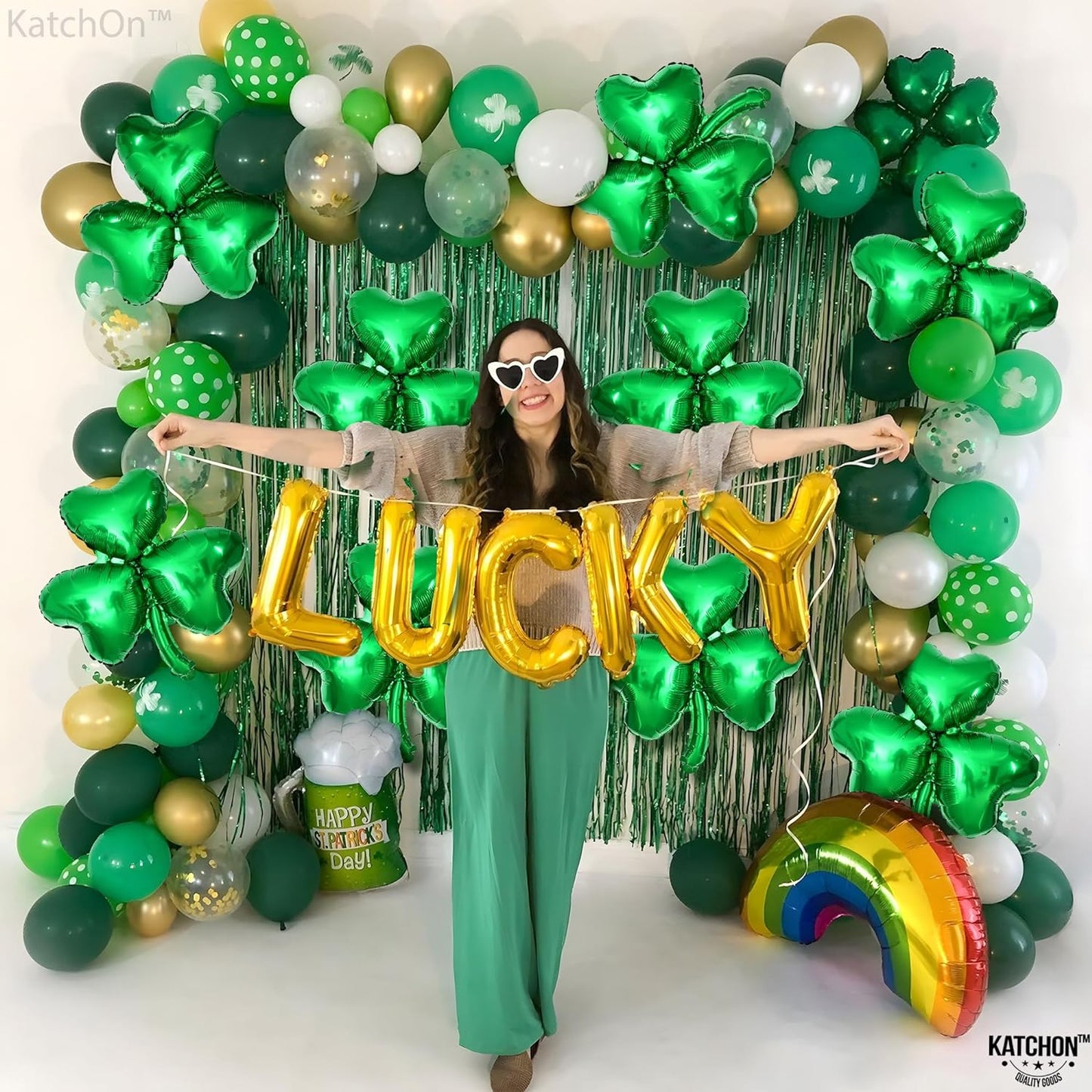 KatchOn, 12 Pcs St Patricks Day Shamrock Balloons - 18 Inch, Shamrock Decorations | Lucky Clover Balloons for St Patricks Day Decorations | Shamrock Mylar Balloons for St Patricks Day Balloon Arch Kit