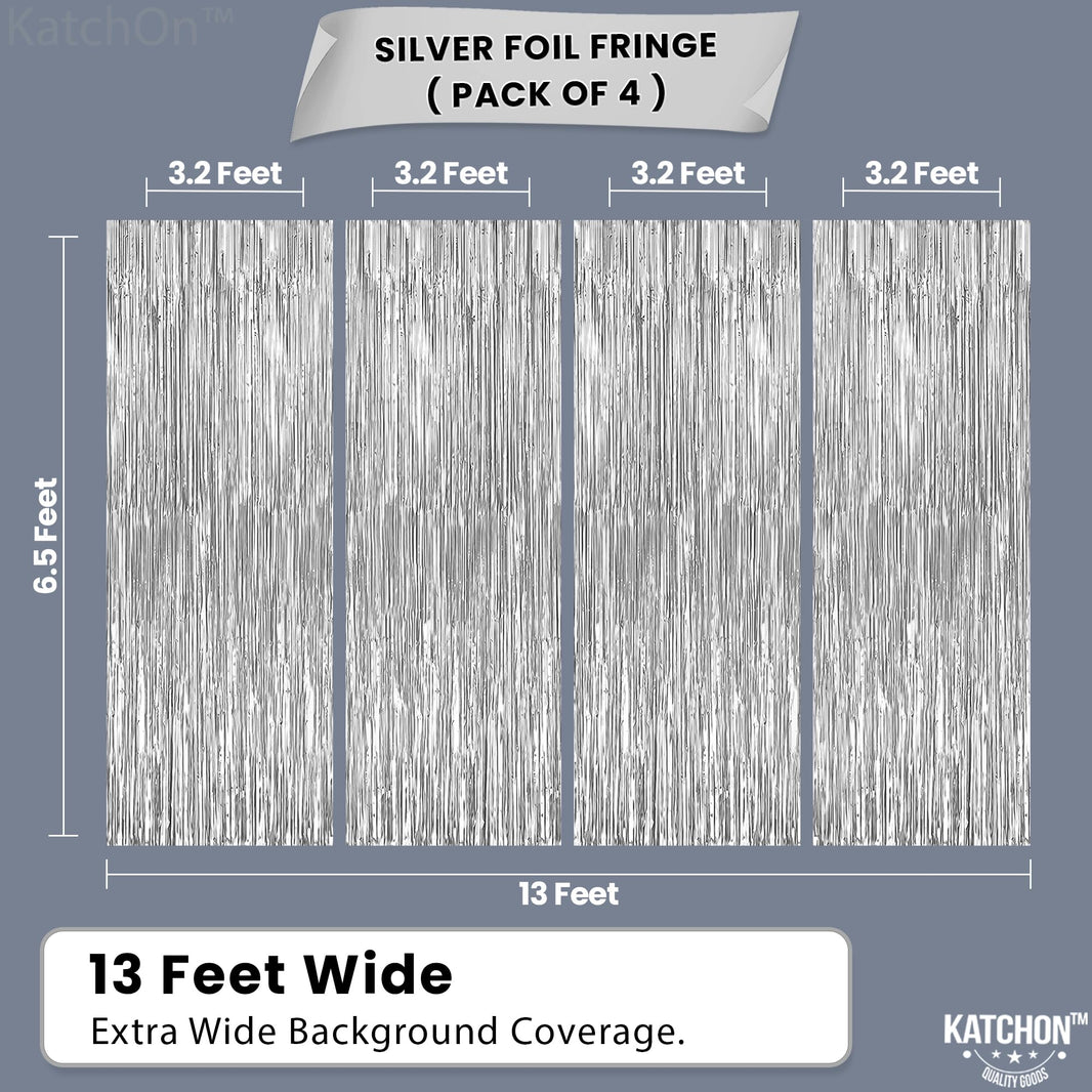 KatchOn,  XtraLarge Silver Backdrop Curtain - Pack of 4 | Silver Streamers Backdrop for Prom Decorations, Graduation Decorations 2025 | Fringe Backdrop for Birthday and Bachelorette Decorations