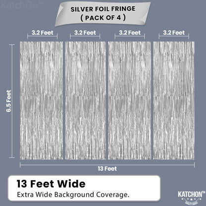 KatchOn,  XtraLarge Silver Backdrop Curtain - Pack of 4 | Silver Streamers Backdrop for Prom Decorations, Graduation Decorations 2025 | Fringe Backdrop for Birthday and Bachelorette Decorations