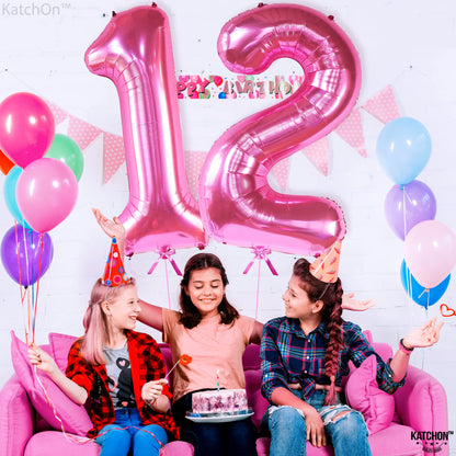 KatchOn, Hot Pink 12 Balloon Number - Giant, 40 Inch | Hot Pink 12th Birthday Decorations for Girls | 12 Shades of Pink Party Decorations | 12 Balloon Number Pink | Hot Pink Birthday Decorations Girls
