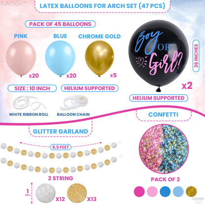 KatchOn, Gender Reveal Decorations Set - Pack of 55 | Gender Reveal Party Supplies Kit, Gender Reveals Balloon Arch Kit | Boy or Girl Balloon for Party Decorations | Pink and Blue Streamers