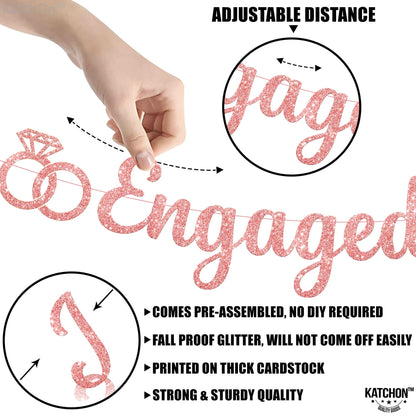 KatchOn Glitter Rose Gold Engagement Banner - 10 Feet, No DIY | Engagement Party Decorations | Just Engaged Sign