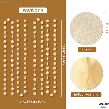 KatchOn, Glitter Champagne Circle Garland Banner - Large, 13 Feet, Pack of 4 | Dot Hanging Streamer, Gold Party Decorations, Champagne Party Decoration | Circle Garland for Happy New Year Decorations