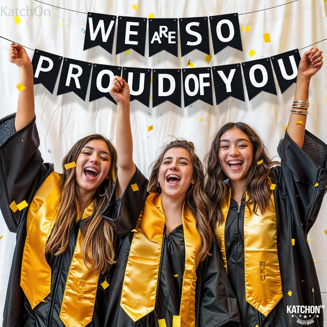 KatchOn, We are So Proud of You Banner - Huge, 10 Feet, No DIY | Congratulations Banner, Black Graduation Banner for Class of 2026 Graduation Decorations 2026 Congratulations Decorations
