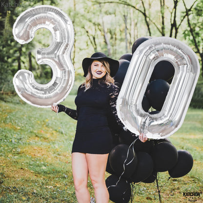 KatchOn, Silver 30 Balloon Numbers - 40 Inch | 30 Number Balloons | 30th Birthday Decorations for Her, Him | 30th Anniversary Decorations | Silver Birthday Decorations