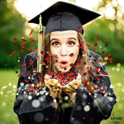 KatchOn, Shiny Glitter Red and Black Graduation Confetti - Pack of 300 | Congrats Grad Confetti for Class of 2026 Decorations | Red and Black 2026 Graduation Decorations | Grad Party Decoration 2026