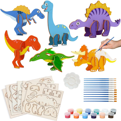 KatchOn, Dinosaur Party Favors - Set of 12 | Large 3D Dino Painting Kits with Wooden Crafts and Cards | Fun Toys for Kids | Dino 3D Party Favors for Kids 3-5 | Christmas Gifts For kids