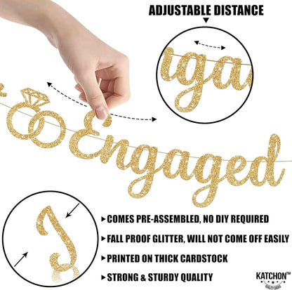 KatchOn, Glitter Gold Just Engaged Banner - 10 Feet, Pre-Strung No DIY | Engagement Banner for Just Engaged Decorations | Engagement Party Decorations | Just Engaged Sign | Engagement Decorations