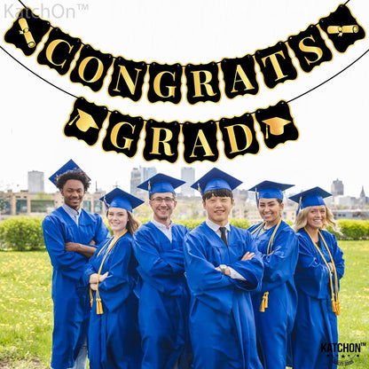 KatchOn, Black and Gold Congrats Grad Banner - Large 10 Feet, No DIY | Congratulations Graduate Banner for 2026 Graduation Decorations | Congrats Grad Sign for Graduation Decorations 2026