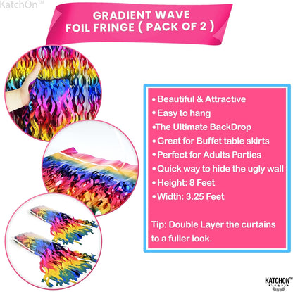 KatchOn, Wave Rainbow Fringe Curtain - Large, 3.25x8 Feet, Pack of 2 | Easter Decorations for Home | Easter Backdrops, Rainbow Birthday Decorations | Pride Streamers for Pride Party Decorations