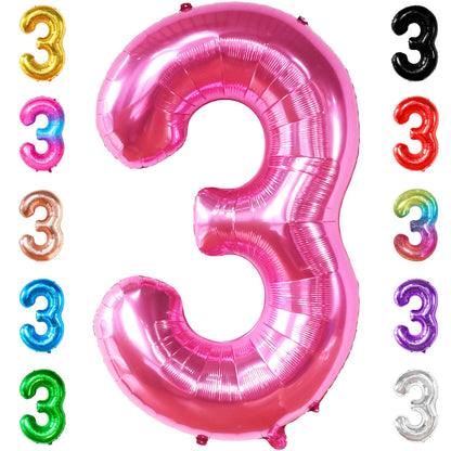 KatchOn, Giant Hot Pink Number 3 Balloon - 40 Inch | Number 3 Foil Balloon | 3rd Pink Birthday Decorations for Girls | 3rd Anniversary Decorations | Pink Party Decorations