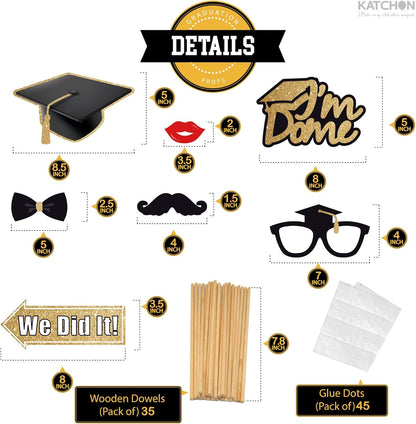 Graduation Decorations 2026 | Glitter Graduation Photo Props 2026 - Pack of 34 | Black and Gold Photo Props | Grad Photo Props for Congrats Grad Decorations | Graduation Party Decoration, KatchOn