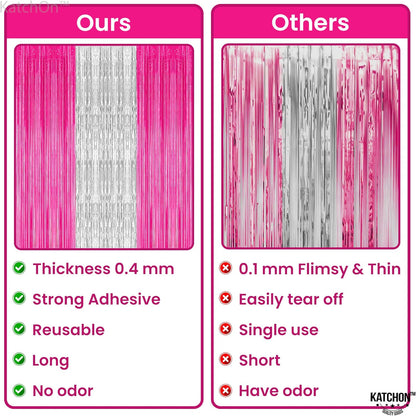 KatchOn, Hot Pink and Silver Fringe Backdrop - XtraLarge, 3.2x8 Feet, Pack of 3 | Silver & Pink Backdrop for Birthday Party Decorations, Bachelorette Party Decorations | Graduation Decoration 2025