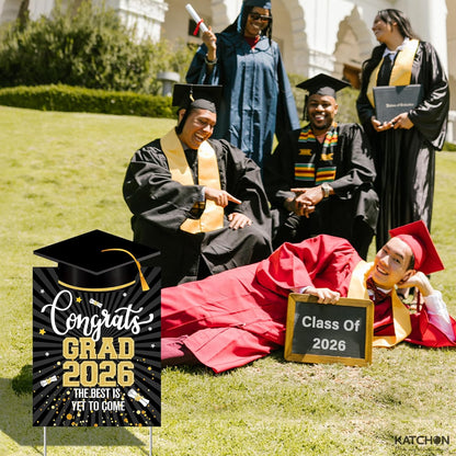 Graduation Decorations 2026 | Graduation Yard Signs Class Of 2026-16x10 Inches | Black And Gold Congrats Grad Yard Sign | Graduation Lawn Signs for Black And Gold,Congrats Grad Decorations, Katchon