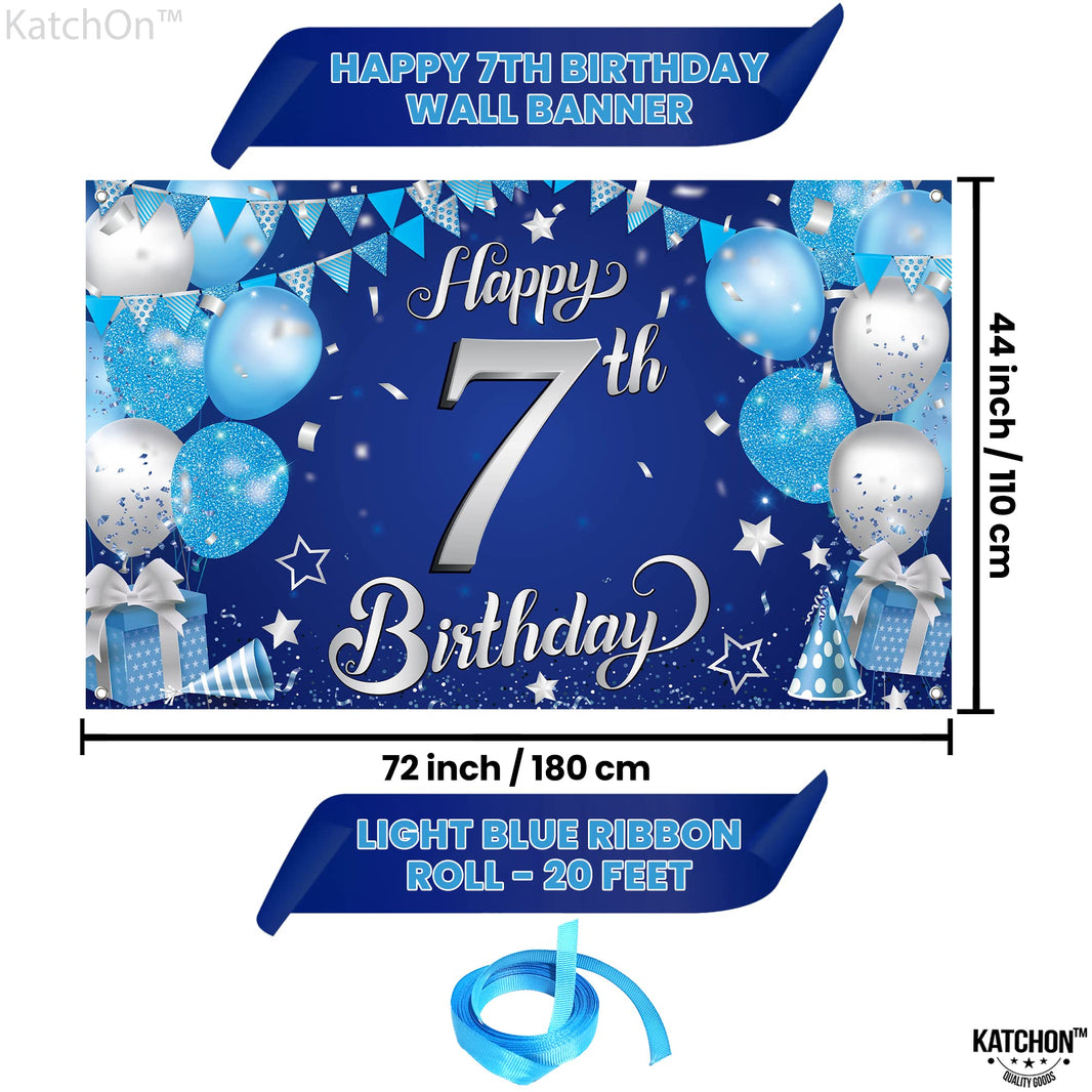 KatchOn, XtraLarge Happy 7th Birthday Banner - 72x44 Inch | Birthday Decorations for Boys and Girls | Hbd Banner Backdrop For Blue Party Decorations | Ocean Themed Party Decorations