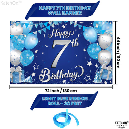 KatchOn, XtraLarge Happy 7th Birthday Banner - 72x44 Inch | Birthday Decorations for Boys and Girls | Hbd Banner Backdrop For Blue Party Decorations | Ocean Themed Party Decorations