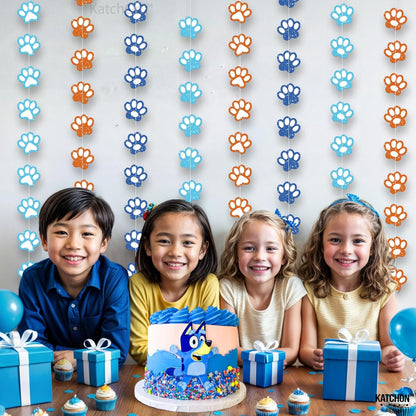 KatchOn, Dog Banner Garland Decorations - Large 6.5 Feet, 8 Strings | Puppy Party Decor | Blue and Orange Dog Birthday Party Decorations | Puppy Birthday Party Supplies, Dog Paw Print Party Supplies