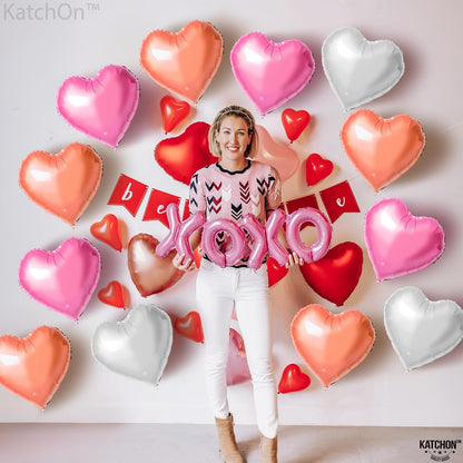KatchOn, Rose Gold and Pink Heart Balloons - 18 Inch, Pack of 12 | Heart Shaped Balloons, Galentines Day Decorations for Party | Valentines Balloons, Heart Foil Balloon for Valentines Day Decorations