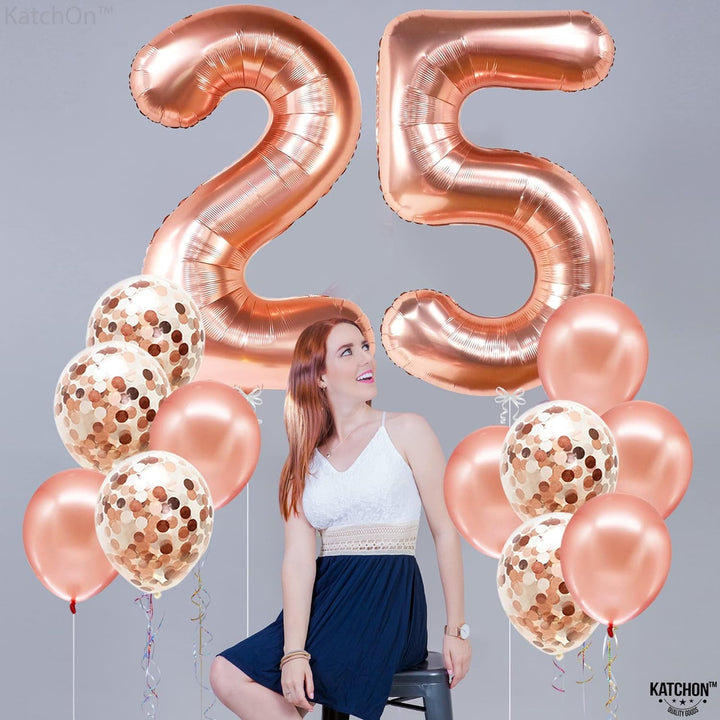 KatchOn, Rose Gold 25 Balloon Numbers - 40 Inch | 25th Birthday Decorations for Women | 25th Birthday Balloons Rose Gold for Party | 25th Birthday Balloons | Rose Gold 25th Anniversary Decorations