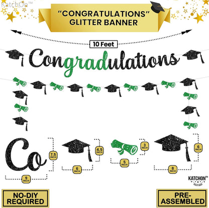 KatchOn, Glitter Congratulations Banner - 10 Feet, No DIY, Pre- Strung | Congrats Grad Banner for Green Graduation Decorations 2025 | 2025 Graduation Party Decorations | Congratulations Decorations